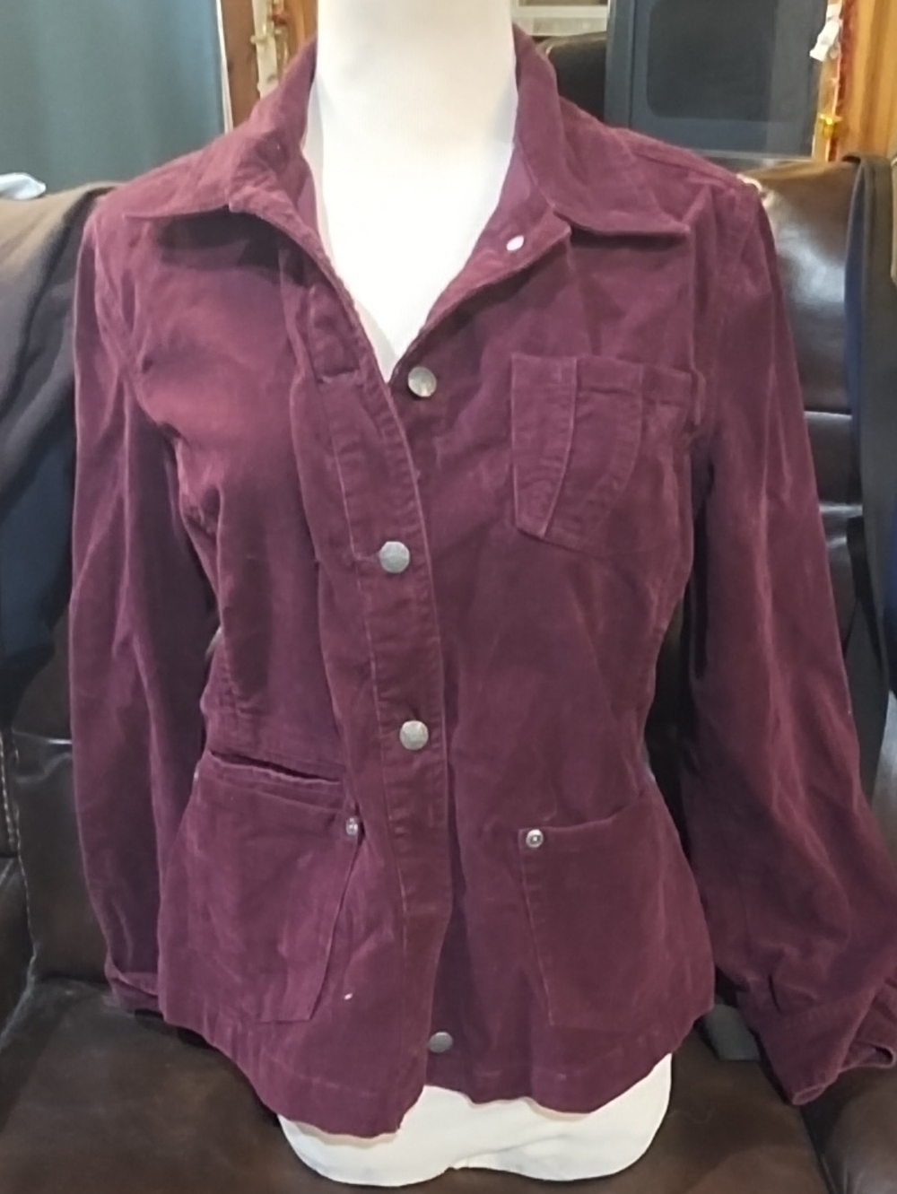 Chico's Plum Corduroy Button-Front Jacket